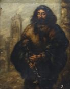 Unattributed (19th century)  Oil on canvas Continental bearded figure with bagpipes, buildings in