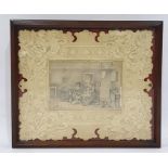 19th century school Pencil drawing Cottage interior, unsigned, in embossed card mount  Hand drawn