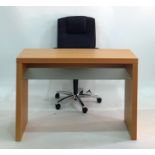 20th century oak sideboard of four doors, a desk and an office swivel chair (3)