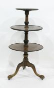 19th century mahogany three-tier dumb waiter, circular with beaded borders and all on swagged ogee