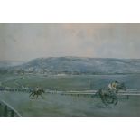 After Lionel Edwards Colour print Coming up the hill, Cheltenham Racecourse, 42 x 52 cms