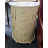 Pair of demi-lune five-drawer cream painted chests (2)