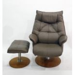 Zedere easy armchair and matching footstool in a grey leather upholstered finish