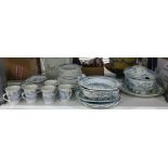 Furnivals Quail part dinner service to include: large soup tureen, two meat plates, dinner plates,