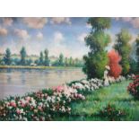 Pierre Ronet  Oil on canvas  Figure by river, signed lower left, 44cm x 60cm