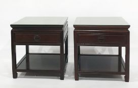 Pair of Chinese hardwood square side tables with single drawer and united undertiers