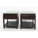 Pair of Chinese hardwood square side tables with single drawer and united undertiers