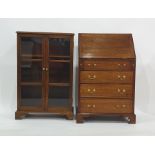 20th century oak bureau of four drawers and a glazed cabinet (2)