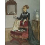 James Charles Playfair watercolour drawing Vistorian lady wearing black dress with cream lace
