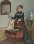 James Charles Playfair watercolour drawing Vistorian lady wearing black dress with cream lace