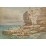 J.Lowe Fishing on Filey Brigg, Yorkshire, signed inscribed verso 31 x 43.5