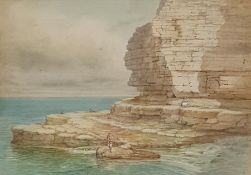 J.Lowe Fishing on Filey Brigg, Yorkshire, signed inscribed verso 31 x 43.5