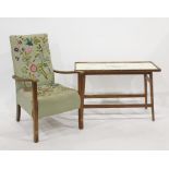 1930's armchair with needlework upholstered seat and back and a rectangular coffee table with