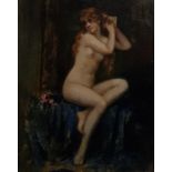 20th century school Oil on print Female nude, signed 'V.Zickendroht' lower right, 18.5cm x 15cm