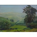 The Rt Hon Lord Justice Scott Oil on board " Welsh Uplands" landscape with view down valley, label