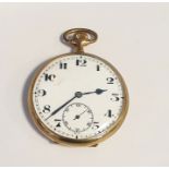 Early twentieth century 14ct GOLD PLATED continental open face pocket watch, button winding with