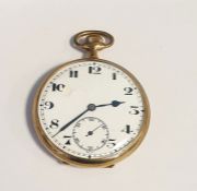 Early twentieth century 14ct GOLD PLATED continental open face pocket watch, button winding with