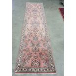 Modern pink ground runner, foliate decoration, 315cm x 84cm