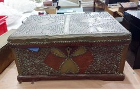 Zanzibar chest with brass studs and plates, brass studded finish and stylised love-heart decoration,