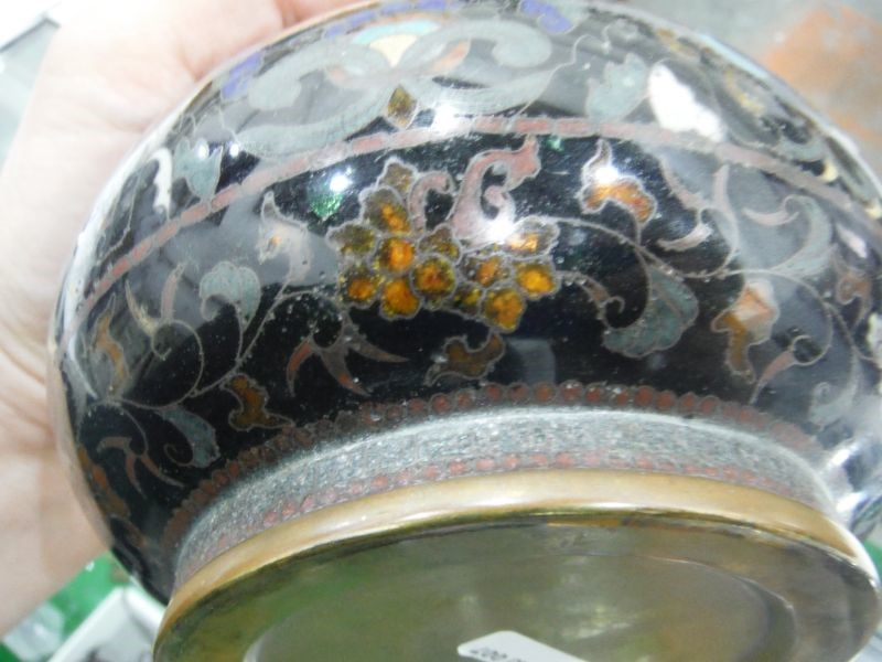 Chinese(?) cloisonne bronze pot, baluster sided and with allover pennants and stylised foliage, 11cm - Image 5 of 11