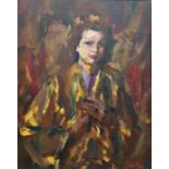 Patrick Larking (1907-1981) Oil on canvas " Shades of Brown" portrait of a young woman, signed lower