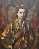 Patrick Larking (1907-1981) Oil on canvas " Shades of Brown" portrait of a young woman, signed lower