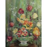 N Greene Oil on canvas Still Life - tulips in bowl, signed  59 x 44 cms