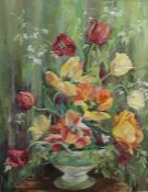 N Greene Oil on canvas Still Life - tulips in bowl, signed  59 x 44 cms