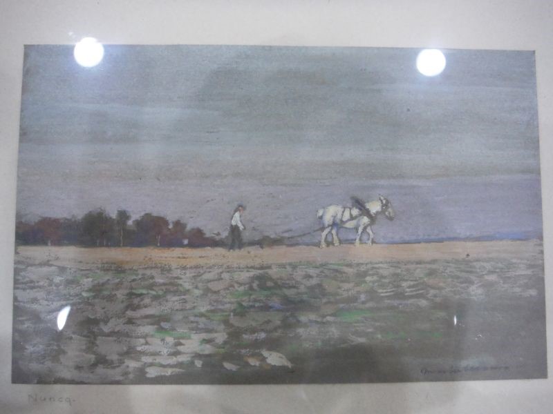 Williams(?) (early 20th century school) Pastel Figure and horse ploughing field, indistinctly signed - Image 3 of 10