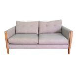 John Lewis two-seater sofa in grey upholstery with oak show frame