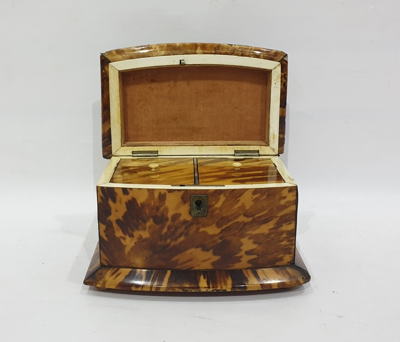 Tortoiseshell two-section tea caddy with bowfront, raised on bun feet  Condition Reportchips and - Image 2 of 12