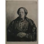 After Percy Gleaves Etching Head and shoulder portrait of an old woman, wearing shawl, rings on