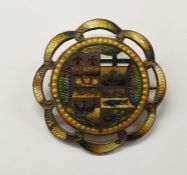 Early 20th century guilloche enamel brooch by Richard Hemsley, Montreal, Canada 1909, circular