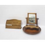 Small wooden toilet mirror, a wooden lazy Susan and a wooden letter rack (3)