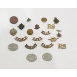 Two boxes of assorted collectables and small items to include military badges, glove stretcher,