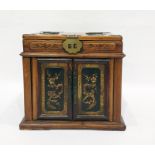 20th century Chinese miniature dressing chest, the lift-top with fold-out mirror, two doors