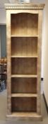 20th century bleached pine style open bookcase on plinth base, 58cm wide