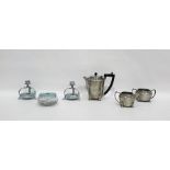 'My Lady' hammered pewter Art Deco style coffee set comprising a coffee pot and cover, a two-handled