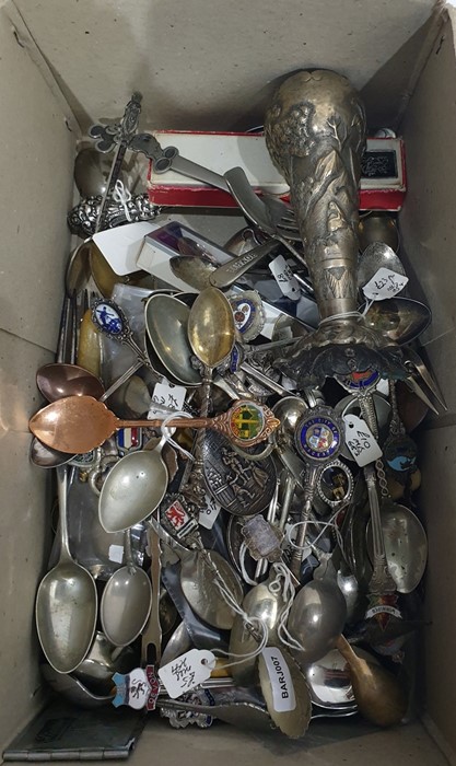 Quantity of silver-plate to include enamel-backed clothes brush, souvenir spoons, tin box, etc - Image 2 of 2