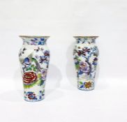 Pair 19th century Masons ironstone pottery vases, each slender ovoid with inverted rim and having