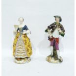 Pair Stephenson & Hancock Derby porcelain figures of lady and gentleman, the lady holding a fan