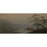 Kiwasaki (?) Watercolour heightened in white Sailing ship on river, signed lower right, 14.5 x 30.