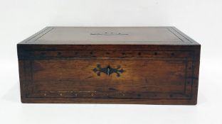 19th century brass inlaid writing slope, 41cm x 14.5cm