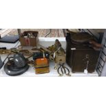 Quantity of brass, pewter and other metal ware to include copper smoothing iron, coal box, companion
