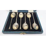 Set of six silver seal top coffee spoons by Mappin & Webb, Sheffield assay, in original case