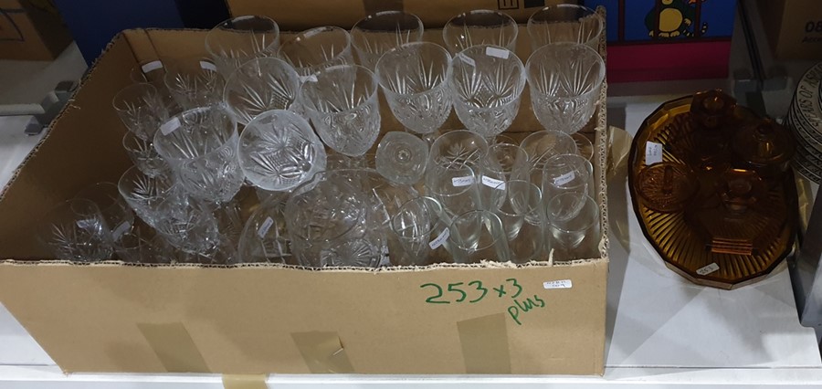 Three boxes of china and glassware to include: champagne flutes, trifle bowl, some Queensberry - Image 2 of 2