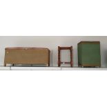 Loom green sprayed linen basket, an oak-framed string-top stool and a Loom-style ottoman (3)