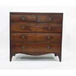 19th century mahogany chest of two short over three long drawers, shaped apron, bracket feet,