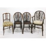 Wheelback carver chair, two further wheelback chairs and a bedroom chair (4)