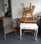 Bamboo conservatory table and two chairs, a further chair, a modern side table, etc (6)